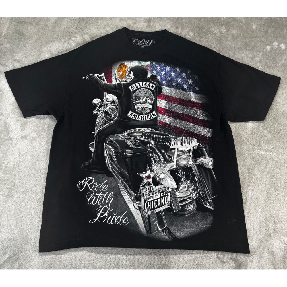 Ride Or‎ Die Graphic Tee T-Shirt Mens XL Black Mexican American Biker DGA
